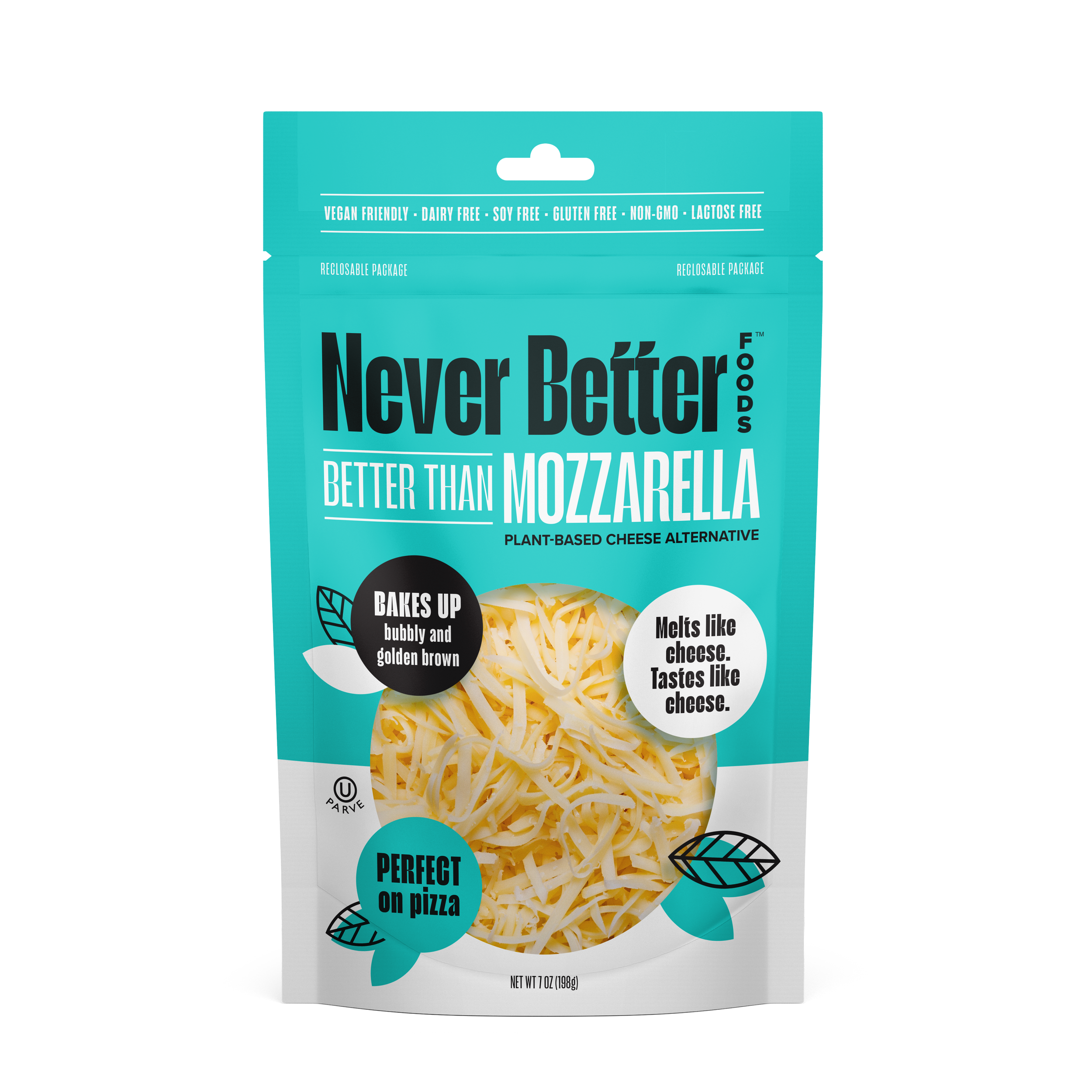 Never Better Plant Based Shredded Mozzarella Cheese Pack of 6 (7