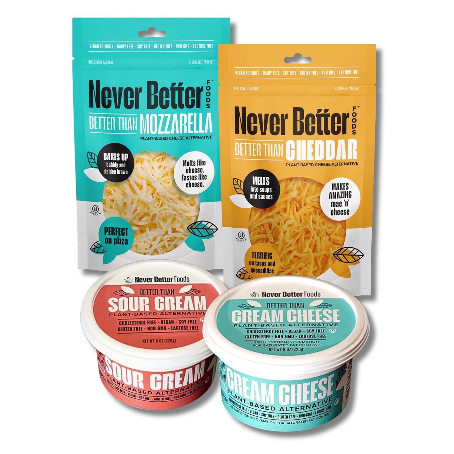 Vegan Cheese Starter Pack – 4-Item Variety: Mozzarella, Cheddar, Sour Cream & Cream Cheese, Dairy-Free & Plant-Based