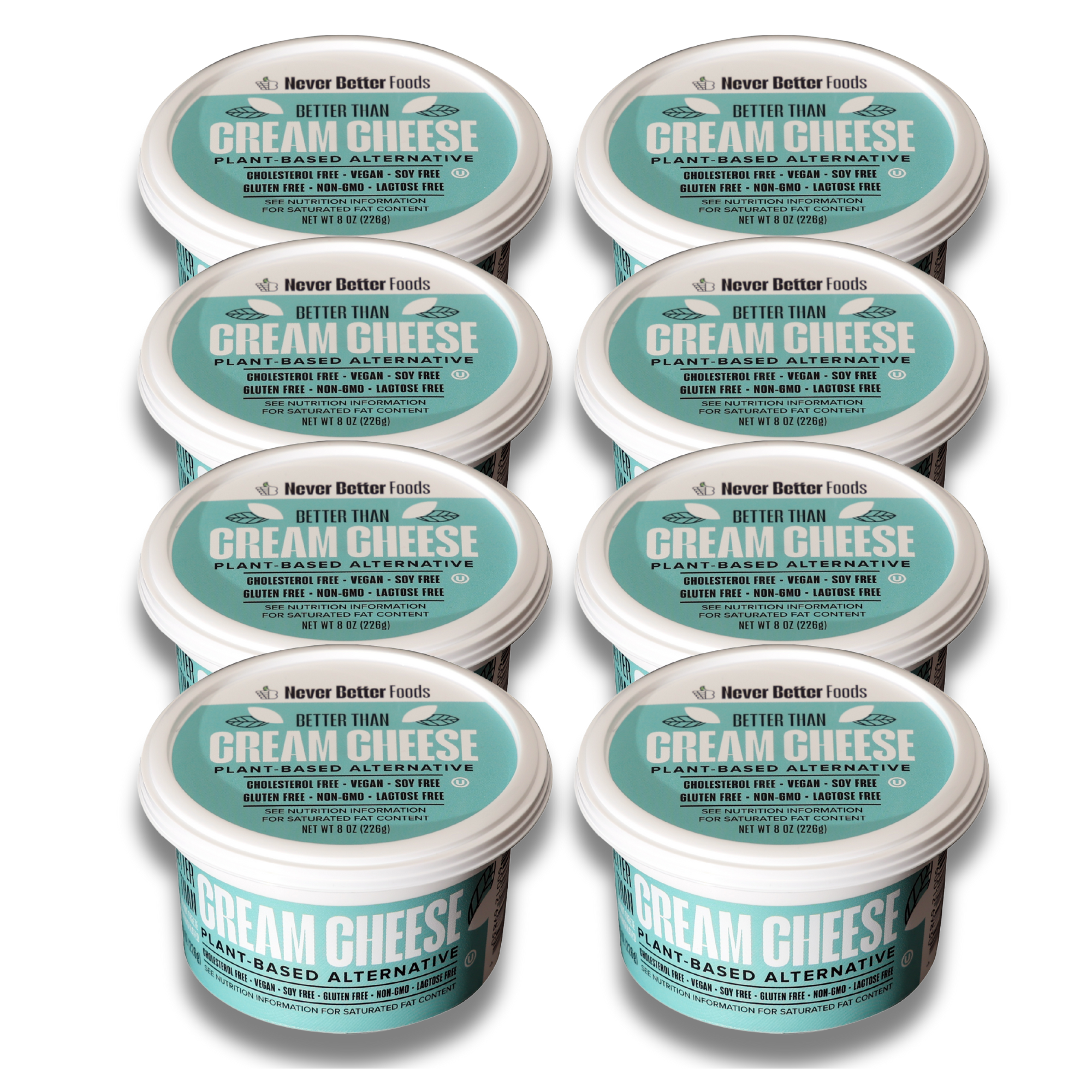 Never Better Plant-Based Cream Cheese – 8 Pack (8 oz Tubs)