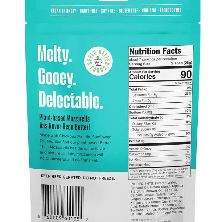 Dairy-Free, Vegan Mozzarella Cheese That Melts Perfectly, Plant-Based, 7 oz 6-PACK, Lactose Free Cheese with No Allergens, Non Dairy Cheese.